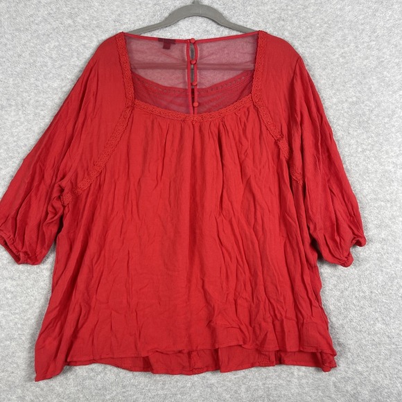 Torrid Peasant Gauze Top Crochet Trim Womens 3X Red Boho Cottagecore Festival - Picture 2 of 9
